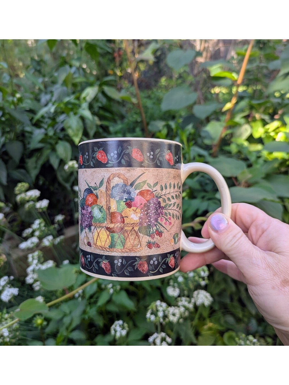 Vintage y2k Fruit Basket Coffee / Tea Mug with interior detail
